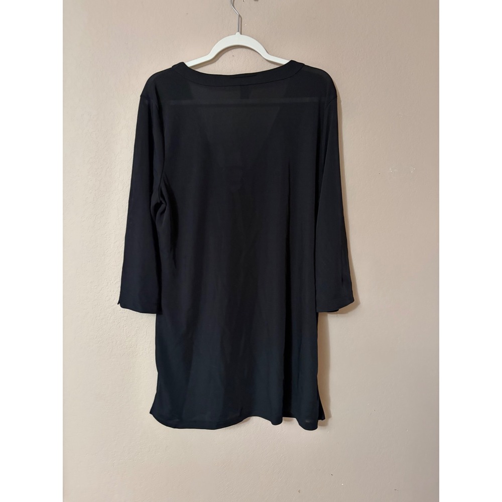 INC International Concepts Black V-Neck Tunic Top XL Ring Detail 3/4 Sleeve - Picture 6 of 10